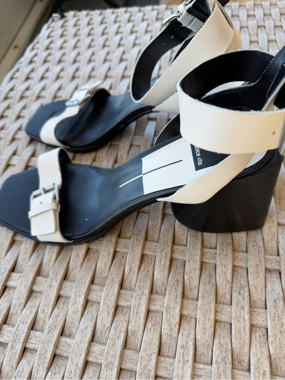 Dolce Vita Black and Cream Block Heel Sandals